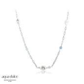 Aqua Dulce Sky Blue Pearl Chain halskæde sølv m. fvp (42 + 3 cm)