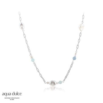 Aqua Dulce Sky Blue Pearl Chain halskæde sølv m. fvp (42 + 3 cm)