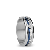 Bering Anniversary ring i poleret stål m. blå inderring fås i str. 55-63