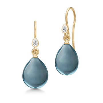 Julie Sandlau Prima Ballerina øreringe sølv forgyldt m. London Blue pearcut krystal