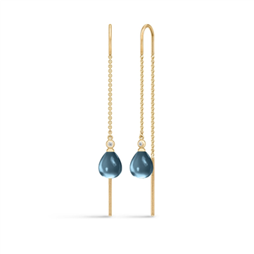 Julie Sandlau Tasha Chain øreringe forgyldt sølv m. blå krystal + cz