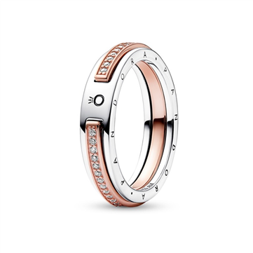 Pandora Signature ring to-tonet rosaforgyldt sølv m. cz (str. 48-60)