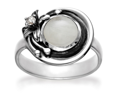 Billede af Rabinovich Denmark Ring sølv antik oxyd. blomst m/månesten + cz str. 59