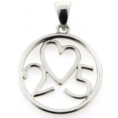 Billede af Vedhæng med monogram, sølvbryllup, hjerte med 25 år sølv