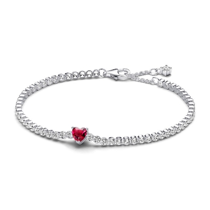 Billede af Pandora Rødt Funklende Hjerte Tennisarmbånd sølv m. cz (16-20 cm)