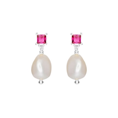 Billede af Susanne Friis Bjørner ørestikker sølv m. ferskvandsperle og pink cz.