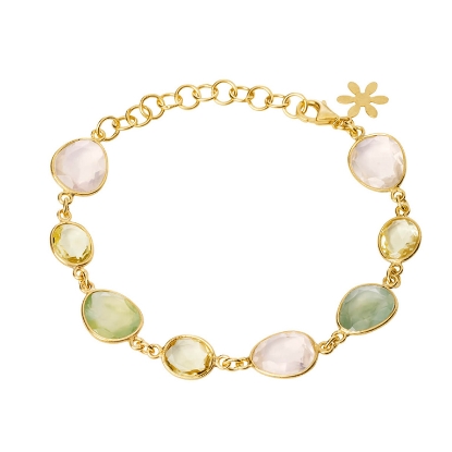 Billede af Susanne Friis Bjørner Armbånd i forgyldt sølv med rosenkvarts, lemonkvarts og prehnit
