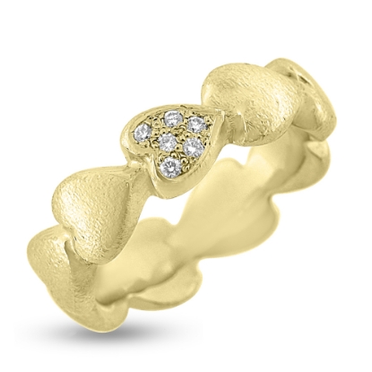 Billede af Ring hjerter, isat 6 brill. i et hjerte, 6*0,01 w/vs. 14 kt. (hjertering)