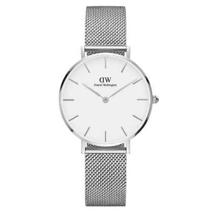 Billede af Daniel Wellington dameur Classic Petite Sterling 32 mm, hvid skive, mesh lænke, stål