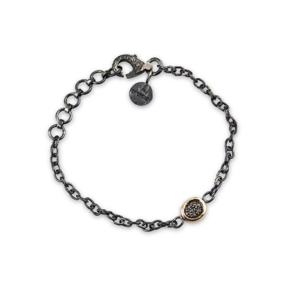 Billede af By Birdie Topka armbånd sort rhodineret sølv m.14kt + 0,15ct. diamant