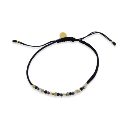 Billede af By Pind Colorful knyttet armbånd sølv forgyldt sort med bjergkrystal, pyrit og spinel