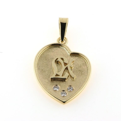 Billede af Vedhæng hjerte med monogram og fattet med 3 brill. a 0,02 w/vs. 14 kt.