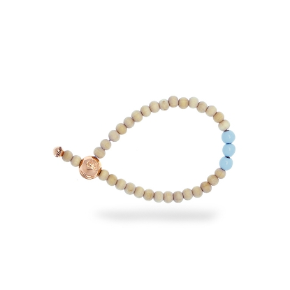 Billede af &Imagine armbånd Blue Sky m. 6mm trækugler og emaljebeads rosaforgyldt lås