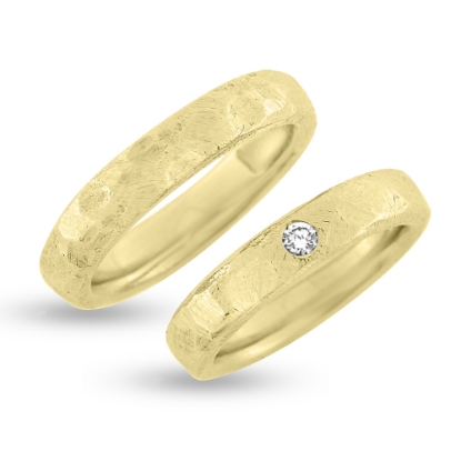 Billede af Vielses & Forlovelses ringe brillant 0,07 w/vs. Rustik overflade14 kt.