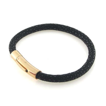 Billede af Men by Pind armbånd  sort rokkeskind med rosa stål lås (18-22cm)