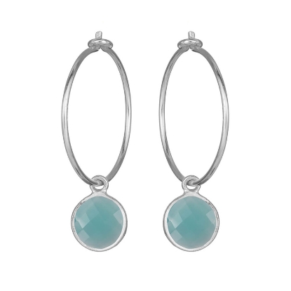 Billede af Susanne Friis Bjørner Creol sølv 21 mm med vedhæng af 8 mm facet lyseblå krystal