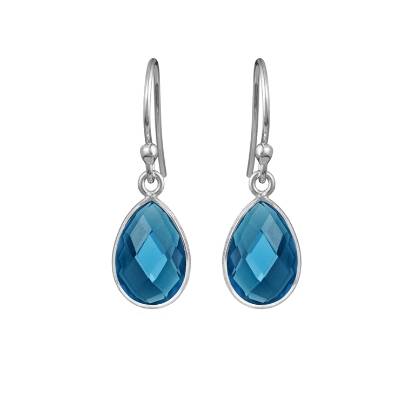 Billede af Susanne Friis Bjørner Ørering sølv dråbe facet London blå krystal