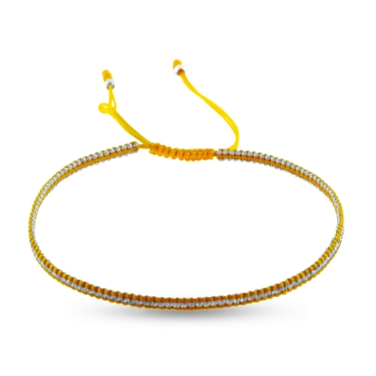 Billede af By Pind Colorful knyttet armbånd karrygul og sølvfarvet med sølv kugler