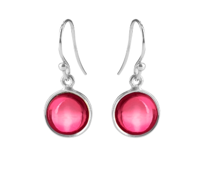 Billede af Susanne Friis Bjørner Ørering sølv rund cabochon pink krystal 10 mm