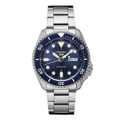 Billede af Seiko 5 Sports automatic herreur stål lænke blå urskive 42,5mm mineralglas 100m