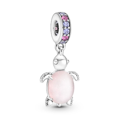 Billede af Pandora charm sølv havskildpadde med pink murano glas og lilla/pink krystal