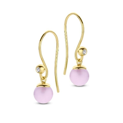 Billede af Spirit Icons Figaro øreringe forgyldt sølv m. pink sten (6mm) + cz