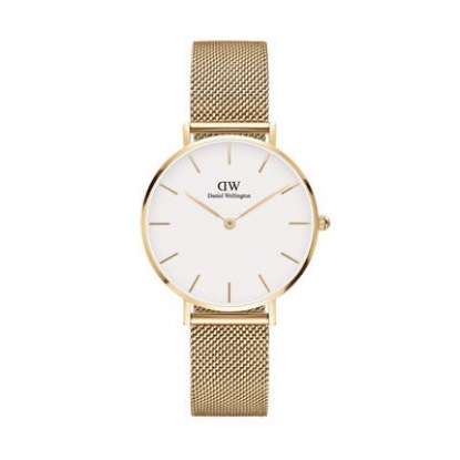Billede af Daniel Wellington dameur Petite Evergold 32 mm hvid skive mesh lænke stål gulddoublé