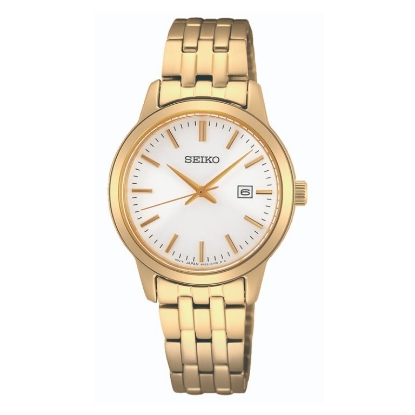 Billede af Seiko Classic dameur stål gulddoublé sølvfarvet skive 30mm 5 bar
