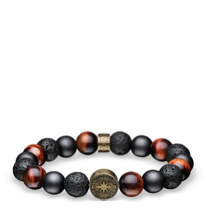 Billede af Bering Arctic Symphony armbånd guldfarvet stål m. tigerøje, lavasten & keramik (180-220mm)