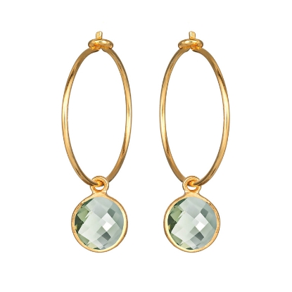 Billede af Susanne Friis Bjørner Creol sølv forgyldt 21 mm med vedhæng af 8 mm facet grøn kvarts