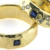 Billede af Ring 14 kt. cárre slebne blå safir og 6 brillianter (kun damering)
