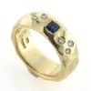 Billede af Ring 14 kt. cárre slebne blå safir og 6 brillianter (kun damering)