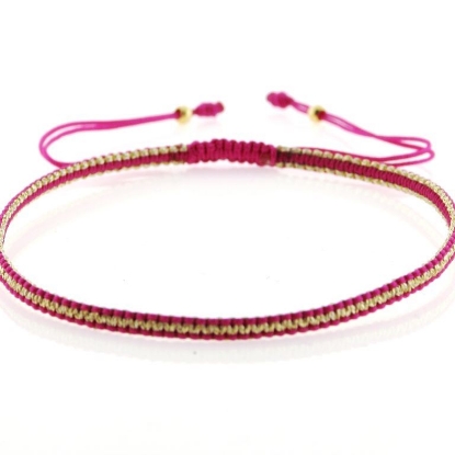 Billede af By Pind Colorful knyttet armbånd fuchsia og guldfarvet med sølv forgyldte kugler