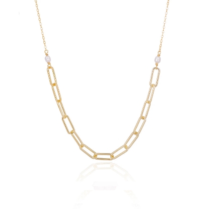 Billede af *WiOGA Luci halskæde sølv forgyldt med ferskvandsperler (45+5cm)