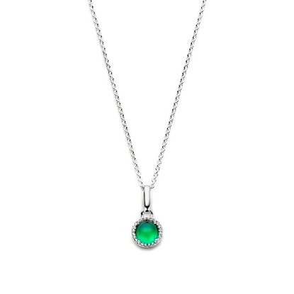 Billede af Spirit Icons Euphoria halskæde grøn agat sølv m. cz (45 cm)