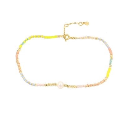 Billede af Hultquist Alaina Ankelkæde sølv forgyldt med miyuki og ferskandsperler 23+3cm