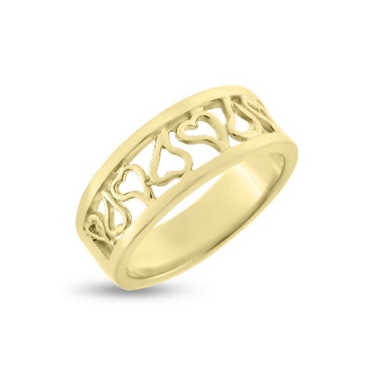 Billede af Ring med hjerter, fattet med 5 syn. zirk. i rørfatninger 14 kt. facon 8,4 gr. (prisen er excl. guld)
