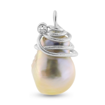 Billede af Vedhæng spiral af tråd barok fv. perle 25,6 *184  mm. rørfatning brill. 0,10 w/pi. 925s