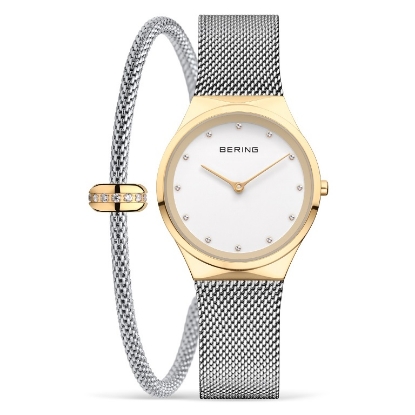 Billede af Bering Classic gavesæt, stål mesh lænke, safirglas, 3 ATM watch + armbånd m. charm (190mm)