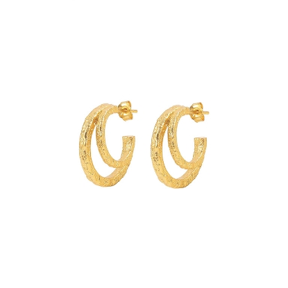 Billede af Hultquist Double City øreringe sølv forgyldt hamret