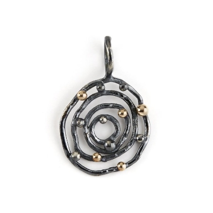 Billede af By Birdie Urban Harlem Buds vedhæng sort rhodineret sølv m. 14 kt.