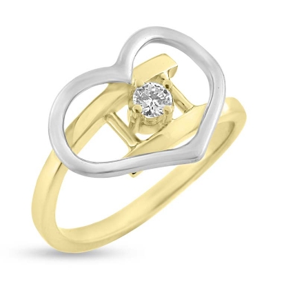 Billede af Ring med hjerte og brill. 0,10 w/vs. 14 kt. + 14 kt. hvg.
