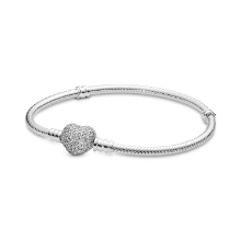 Billede af Pandora Sølv armbånd m hjerteformet lås + cz 19 cm