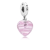 Billede af Pandora charm sølv hjerte hængeled med pink muranoglas