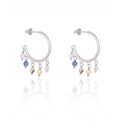 Billede af *WiOGA Viola øreringe hoops sølv med mix af halvædelsten