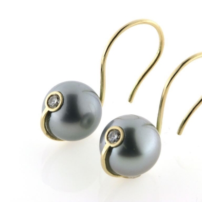 Billede af 1 par ørehængere med Tahiti perle, fattet med brill. a 0,10 w/vs. 14 kt. 