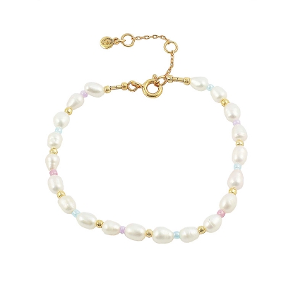 Billede af Hultquist Pastel Pearl Armbånd forgyldt sølv (15 + 3 cm)