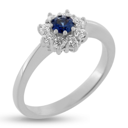 Billede af Rosetring blå safir 4,0mm + 8*0,04 w/vs 14 kt. hvg.