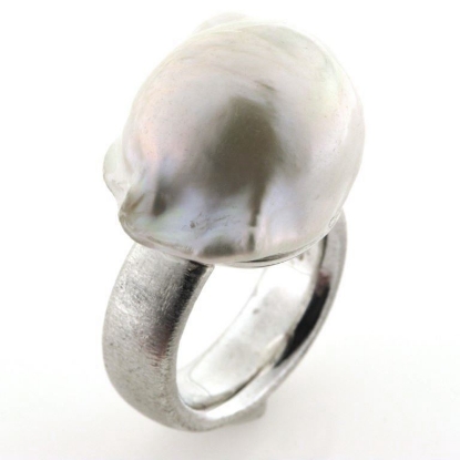 Billede af Ring med stor barok fv. perle, 925s 