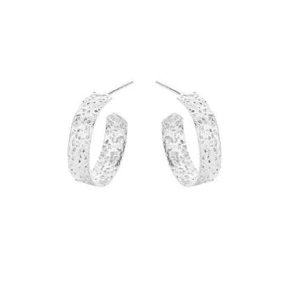 Billede af Susanne Friis Bjørner Creoler sølv med rå overflade 15mm